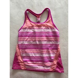 Gymgo Girls Pink Striped Floral Racerback Activewear Tank Top Size L 10-12